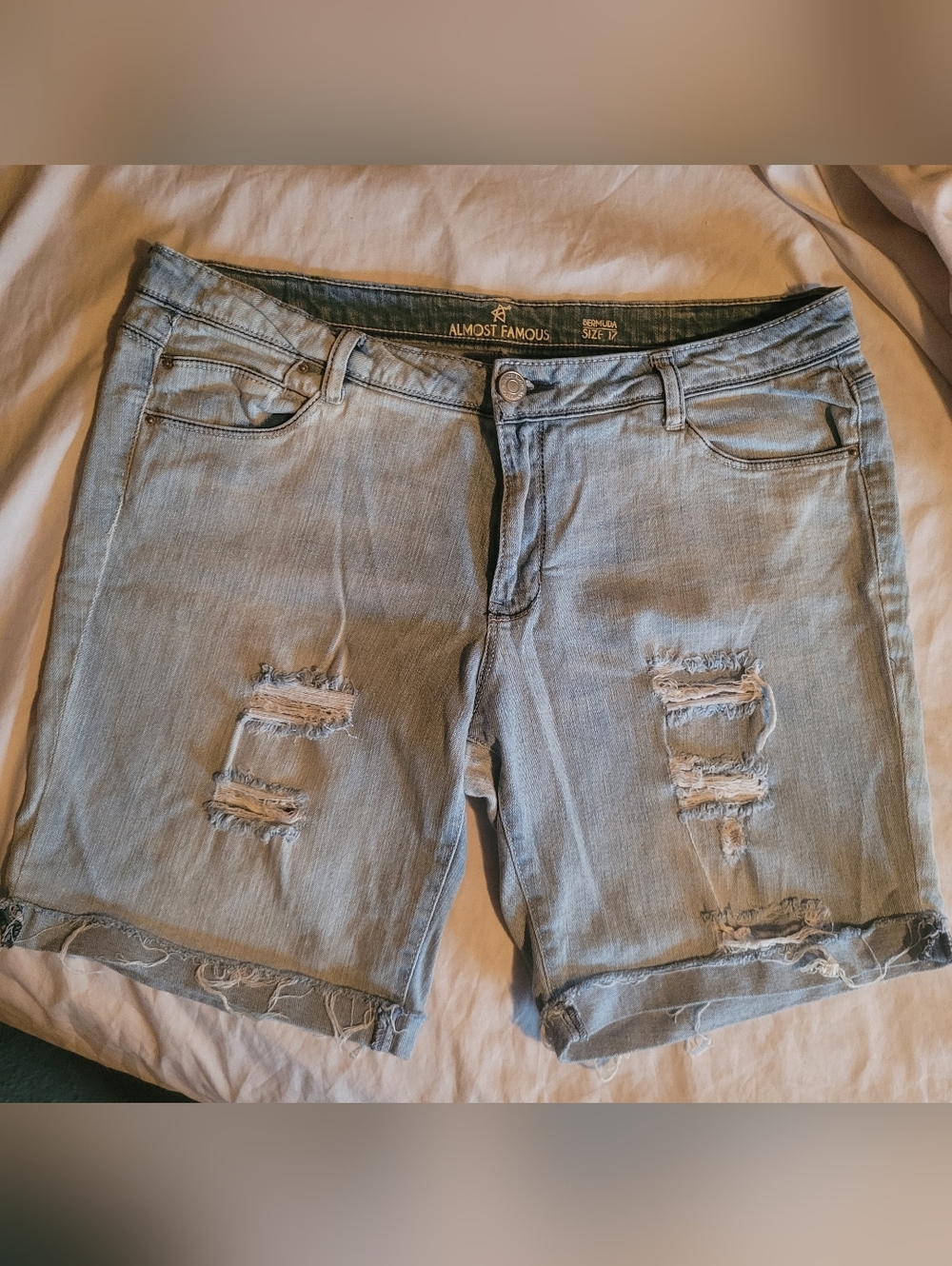 Almost Famous Light Blue Distressed Women's Jeans Shorts Size 17